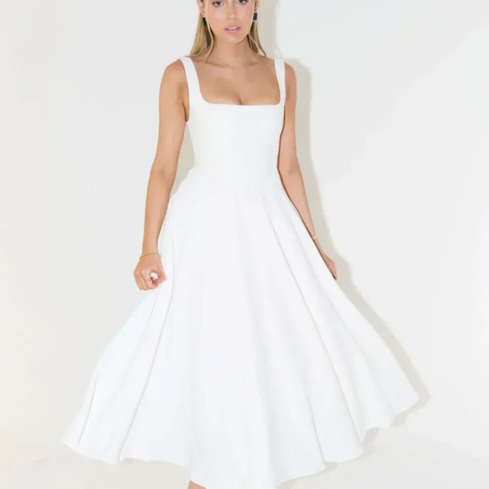 Solene Drop Waist Dress - White S